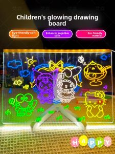 MONLEYTA | Transparent Glowing Acrylic Drawing Board For Girls Graffiti Painting Erasable LED Fluorescent Childrens Toy For Childrens Day