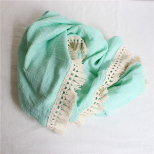 Cotton Muslin Baby Blanket Scarf with Tassels