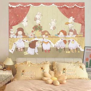 VIKAMA Wave Point Tulip Bear Tapestry American Teddy Bear Background Cloth Dormitory Decoration Tapestry Room Decoration
