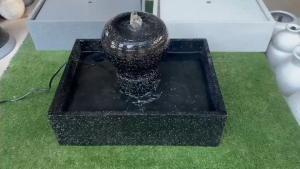 [A1021]น้ำพุ น้ำล้น น้ำผุดฮวงจุ้ยสีดำ หัวทรงกลมได้ยกชุดมีปั๊มน้ำ