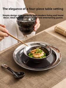 YOGEHOME | Personal Use High-end Ceramic Salad Bowl Set with Black Glaze Silver Plating