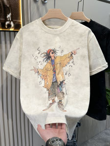 เสื้อยืดแขนสั้นหลวมสไตล์อเมริกันสำหรับผู้ชาย ทรงหลวม ลายการ์ตูน ผ้าฝ้ายผสมโพลีเอสเตอร์ ระบายอากาศได้ดี ฤดูร้อน 2025