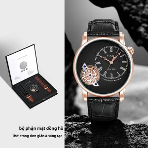Bộ Đồng Hồ Nam TOMI Cao Cấp Máy Quartz Hộp Quà Tặng Dây Da Thời Trang Hiển Thị Số La Mã Dây Đeo Đôi Đồng Hồ Lịch Phong Cách Giải Trí