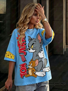 Hot Toys | Funny Cartoon Tom&Jerry Print T-shirts For Women Summer Casual O-Neck Street Short Sleeve Oversized Loose Tees Y2K Couple Tops