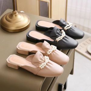 Sampai7an SPT-41 / Sepatu Sandal Wanita Aksesoris Mutiara Aesthetic Model Slip On Flat Shoes Tapak Tahu Woman Sandals Lucu / COD