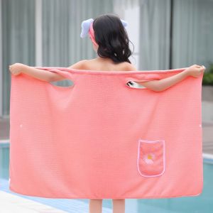 Children Wearable Wrap Bath Towel Back Style Quick Drying Dress Robe Summer