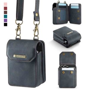 for Samsung Galaxy Z Flip 8 7 6 5 Wallet Phone Case RFID Blocking Crossbody Bag PU Leather Magnetic Snap Card Holder Flip Phone Cover with Detachable Adjustable Shoulder & Wrist Strap