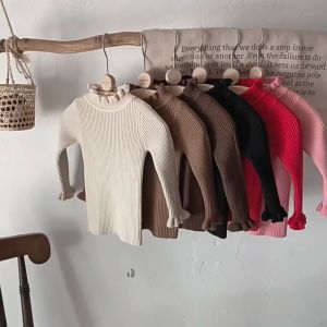 Áo Len Cổ Lọ Trơn Một Màu Viền Tay Đơn Giản Cho Bé Gái Mùa Thu Đông