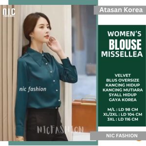 Kemeja Wanita Jumbo Big Size lengan Gaya Korea variasi dasi ikat syall Michellea - NIC Fashion