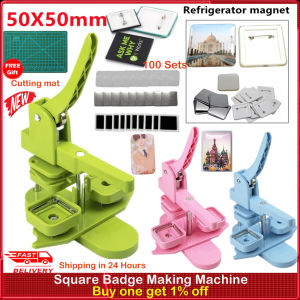 ⭐️【Local warehouse+In stock+COD】⭐Square Badge Making Machine Square Fridge Badge Press Machine Rotating Manual Making Fridge Magnet Pins For Gifts Home Office Business 50x50mm