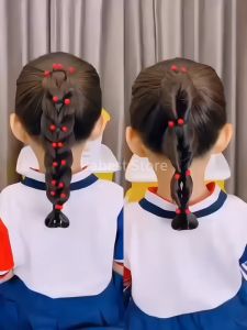 Cherry Red and Colourful Beads Hair Ties Hair Rubber Band Black Hair Rope Getah Rambut Kanak Kanak