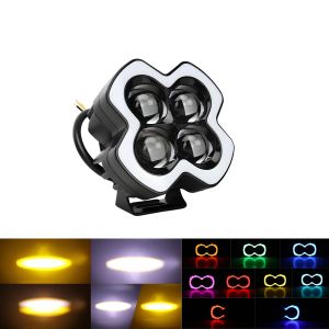 KEVANLY | 1pc Motorcycle LED Spotlight 2/3/4 Lens Dual Color White Yellow Warning Flash Lamp RGB Aperture Moto Headlamp LED Driving Lights