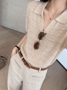 CHOEFULYN | Polo Neck Hollow-out Lightweight Breathable Ice Silk Top