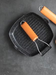 Teflon Grill Panggangan Pegangan Kayu Wajan Square Grill Pan Panggangan Aluminium Hasil Sempurna