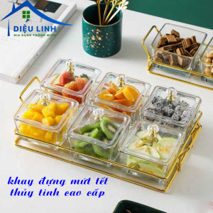Khay Mứt Tết 6 Hũ Thủy Tinh Sang Trọng Cao Cấp Hũ Đựng Bánh Kẹo Các Loại Hạt Ngày Tết Cổ Truyền hộp đựng bánh kẹo hoa quả sang trọng khay mứt dieulinhshop