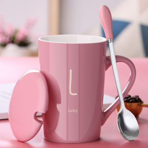 Couple Use Home Ceramic Mug Set With Lid And Spoon