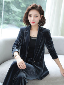 High-End Velvet Suit Set Womens Fashion Spring Autumn Wide Leg Pants Professional Two-Piece Suit Elegant Commute Style
