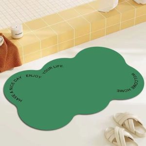 VIKAMA Pink Cloud Shape Diatomaceous Earth Bath Mat Quick Dry Absorbent Non Slip Cute Letter Print Thin Bathroom Floor Doormat