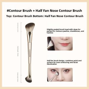 Fangword Dual-Headed Soft Contouring Brush Natural Shadow Nose Shading Brush Makeup Brush for Multiple Skin Types Long Handle