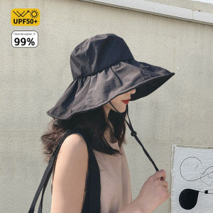 UPF50+Black Glue UV resistant Sunscreen Hat Womens Summer Face Covering Large brimmed Sunscreen Hat Outdoor Fishermans Hat