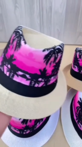 หมวกผู้ชายทรงไมเคิลสกรีนลายต้นมะพร้าว พร้อมส่งด่วนจากไทย B114