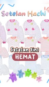 (SET 3PCS) Setelan Hachi Baby New Born - 12 Bulan SNI / Set Katun Branded 0-3 3-6 6-12 month / Bahan Katun Baju Tidur Anak Perempuan Laki Laki Setelan Piyama babycinnamon