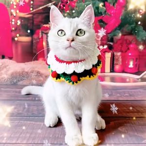Junjun ชุดสัตว์เลี้ยงคริสต์มาส ตกแต่งคริสต์มาสสำหรับสัตว์เลี้ยง ผ้าพันคอคริสต์มาสสำหรับสัตว์เลี้ยง หมวกสำหรับแมวและสูง