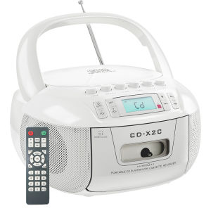 CD Cassette Boombox Combo with Bluetooth and AM FM Radios Portable CD Tape Recorder with USB DC AC Powered