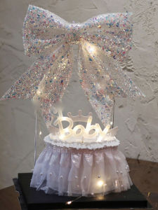 Gold Sequin Pearl Cake Decoration Pink Bow Tie Baby Light Goddess Beautiful Cake Decoration Ornaments Birthday Festival Supplies