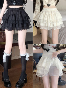 High Waist A-Line Short Skirt Lace Cake Style Womens Fashion Autumn Winter New Arrival Polyester Blend Compact Fit Pure Color