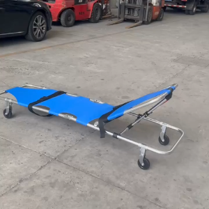 Thickened Aluminum Alloy Foldable Hospital Stretcher with Backrest & 4 Fixed Wheels for Home & Ambulance Emergency Rescue