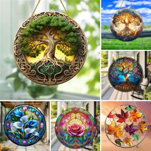 ต้นไม้แห่งชีวิตที่ดักแสงศิลปะหน้าต่างอะคริลิคสำหรับตกแต่งงานพรอมตกแต่งหน้าต่างกระจกสำหรับห้องสวนระเบียง