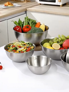 ชุดจานครัว สแตนเลส 304 ชามทำอาหาร การล้างผักและล้างจาน ชามผสม พร้อมสเกลและวัสดุหนา