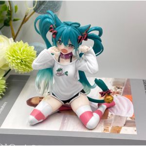 Bandai | Kawaii Hatsune Miku Anime Figure Toys 12cm Neko T-Shirt Ver. PVC Action Figurine Cute Cartoon Desk Decoration Model Dolls Gifts
