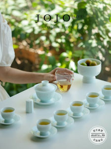 Jojos L PD Ceramic Relief Carved Cover Bowl Mountain Ding Ying Qing Home Use Tea Set Craftsmanship Color Glaze