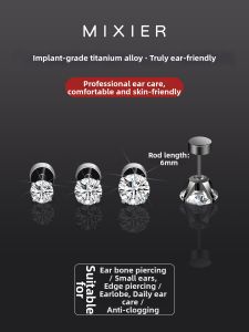 MIXIER | Implant-Grade F136 Titanium Alloy Zircon Earring Stud Dangle