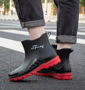 Adult Mens Warm Waterproof Wash Car Rain Boots Soft Versatile Rubber Shoes Spring Summer Anti-Slip Trendy Color Block Design