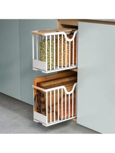 In-Cabinet Pull-Out Shelf Kitchen Storage Rack Multi-Purpose L-Shaped Stainless Steel Organizer for Spices And Cooking Utensils