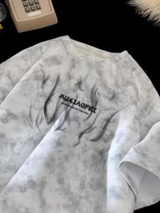 Áo Thun Nam Dáng Rộng Mùa Hè Phong Cách Đường Phố in Họa Tiết Dệt Kim Cotton Polyester Thường Ngày Cổ Tròn Tay Ngắn