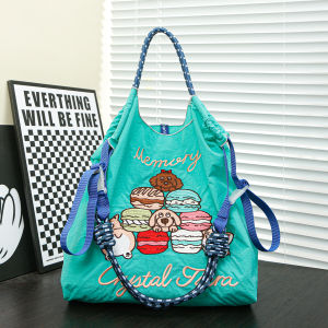Eco-Friendly Ball Chain Nylon Shopping Bag Large Capacity Dog Embroidery Single Shoulder Slant Cross Commuting Canvas Bag