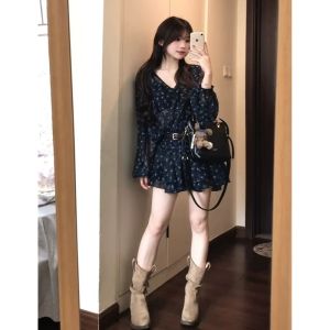 Karrar betsey | Floral Stylish V-neck A-line Long Sleeve Dress