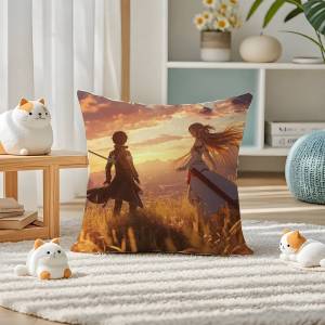 Bandai | Sword Art Online Fantasy Adventure Anime Plush Pillow Cover Soft Short Plush Cushion Cover For Sofa Bedroom Home Decor Gift