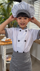 3PC Set Chef Uniform For Kids Boys Girls Cotton Career Career Guidance Costume Comfortable School Performance Kitchen Restaurant Baking Course