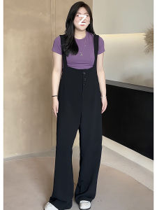 พลัสไซส์ ผู้หญิง เอวสูงกระดุมสามกระดุม เอี๊ยมกางเกง ฤดูใบไม้ผลิ ฤดูร้อน พรางหุ่น ผ้าคลุมเนื้อ หลากหลาย กางเกงขายาว เกาหลี ดีไซน์