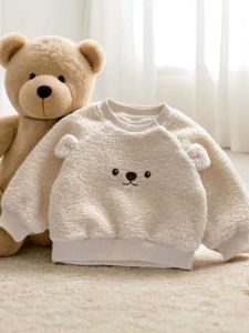 Thickened Fleece Winter Sweatshirt for Babies Boys Girls Long Sleeve Super Cute Bear Design Infant Clothes Cotton Polyester