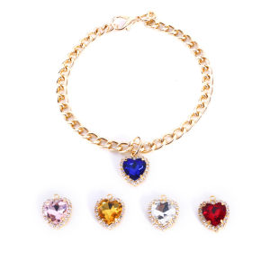 Foreign trade pet cat dog princess metal love rhinestone gemstone adjustable collar colorful birthday party necklace