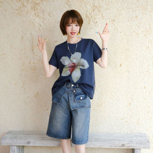 Leisure Print Short Sleeve T-Shirt Loose Slimming Mesh Back