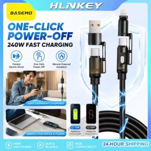 HLINKEY 2PCS Fast Charging Cable 240W Type C Cable 4 in 1 One-Button Disconnect to USB C and iP Data Cord