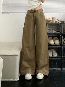 Quần Jeans Denim Ống Rộng Cạp Cao Phong Cách Mỹ Retro Cho Nữ Quần Dài Dài Đến Sàn Thu Đông Quần Thường Ngày