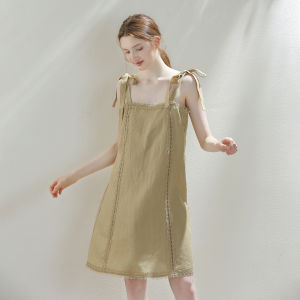 XEXZ | ชุดนอนลินินสีเขียวผลไม้เซ็กซี่สไตล์ฝรั่งเศส ชุดนอนผู้หญิง ชุดนอนฤดูร้อน ชุดนอนผ้าลูกไม้ ชุดนอนในบ้าน ชุดนอนผ้าลินิน